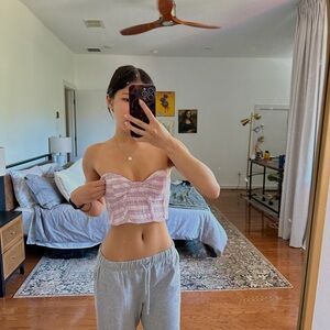 Zara Pink and White Tweed Corset Crop Top (SIZE XS)